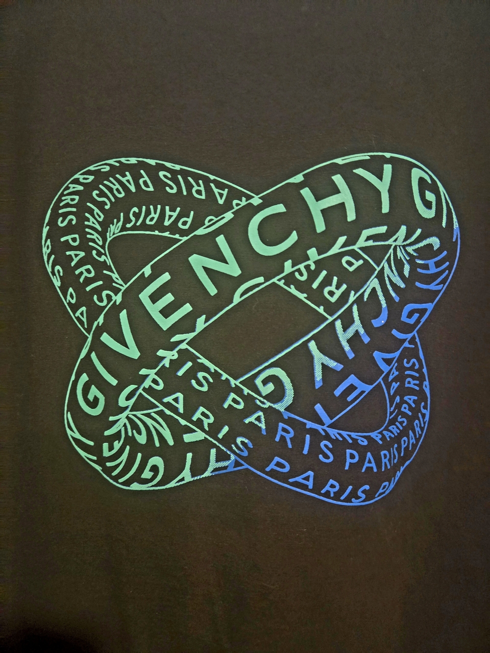 Givenchy Black Tee with Blue-Green Gradient Logo